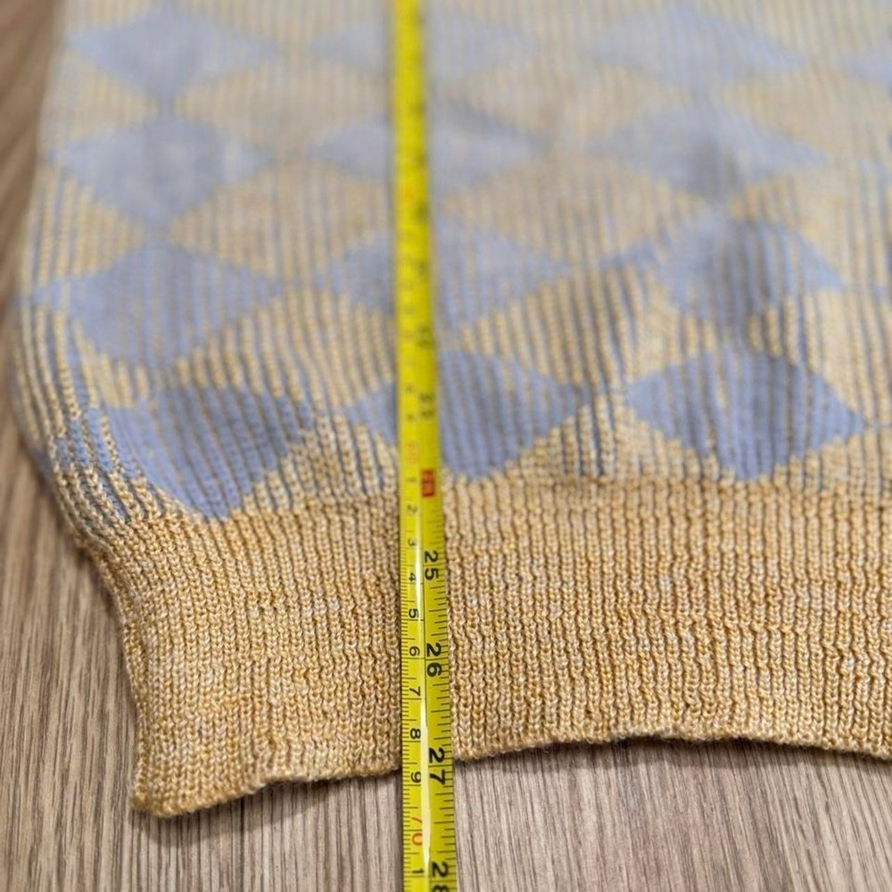 Christian Dior Vintage Diamond Knit Sweater Blue Yellow Linen Blend Large USA - Picture 5 of 6